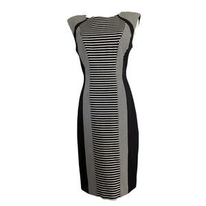 Classiques Entier‎ Black White Striped Sheath Dress Size 2 Career Party Formal